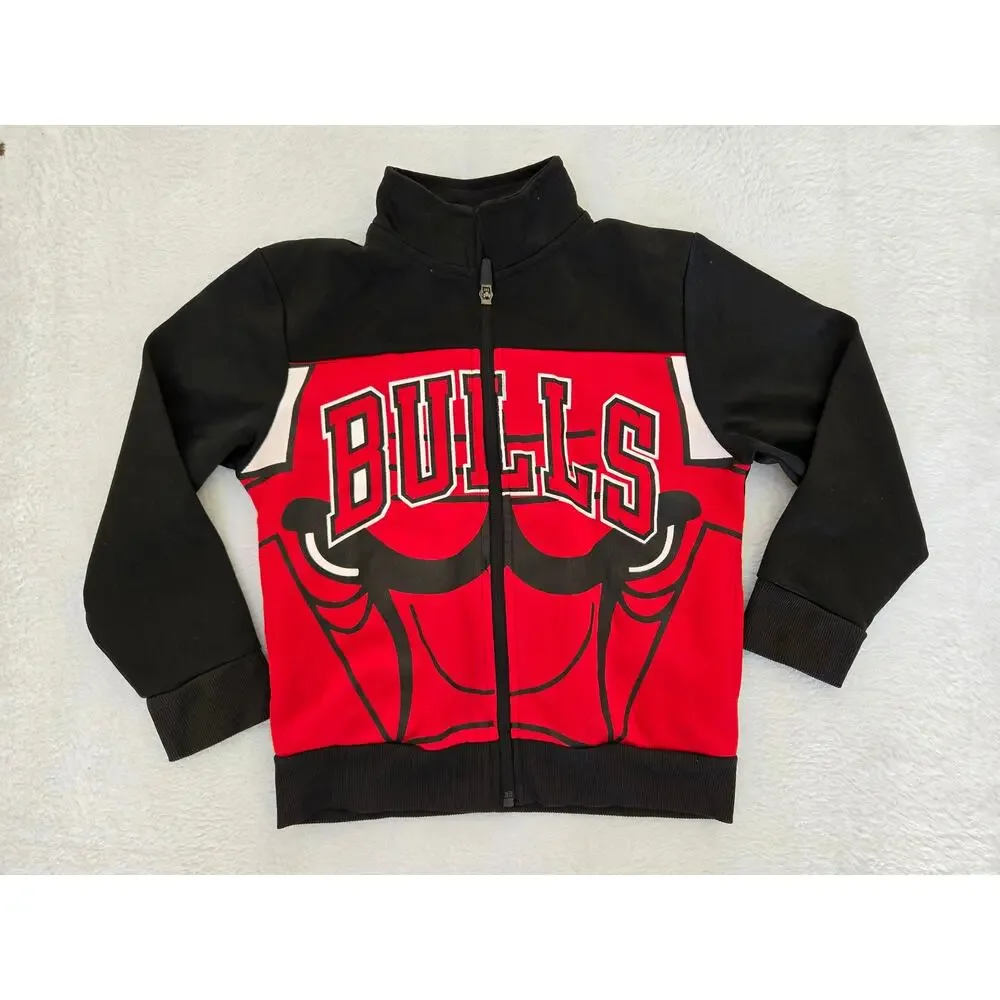 Chicago Bulls Kids Jacket Small 4 Black Red Full Zip Logo NBA Hoodie